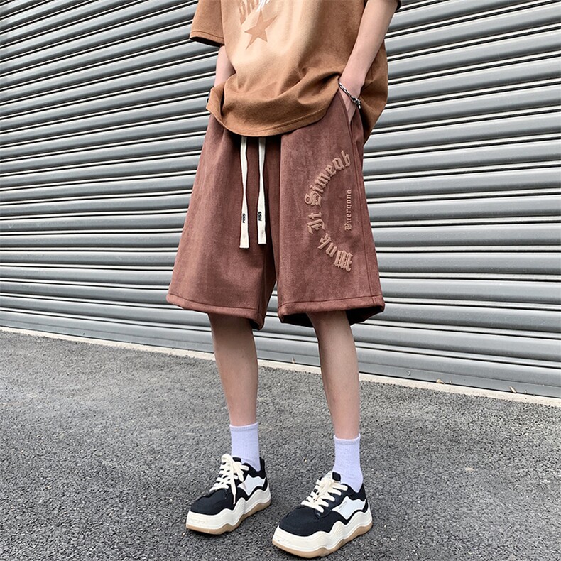抖音品质夏麂皮绒字母发泡短裤休闲五分裤313A-1-NK113-P45控58,男装休闲裤,星座808A-1