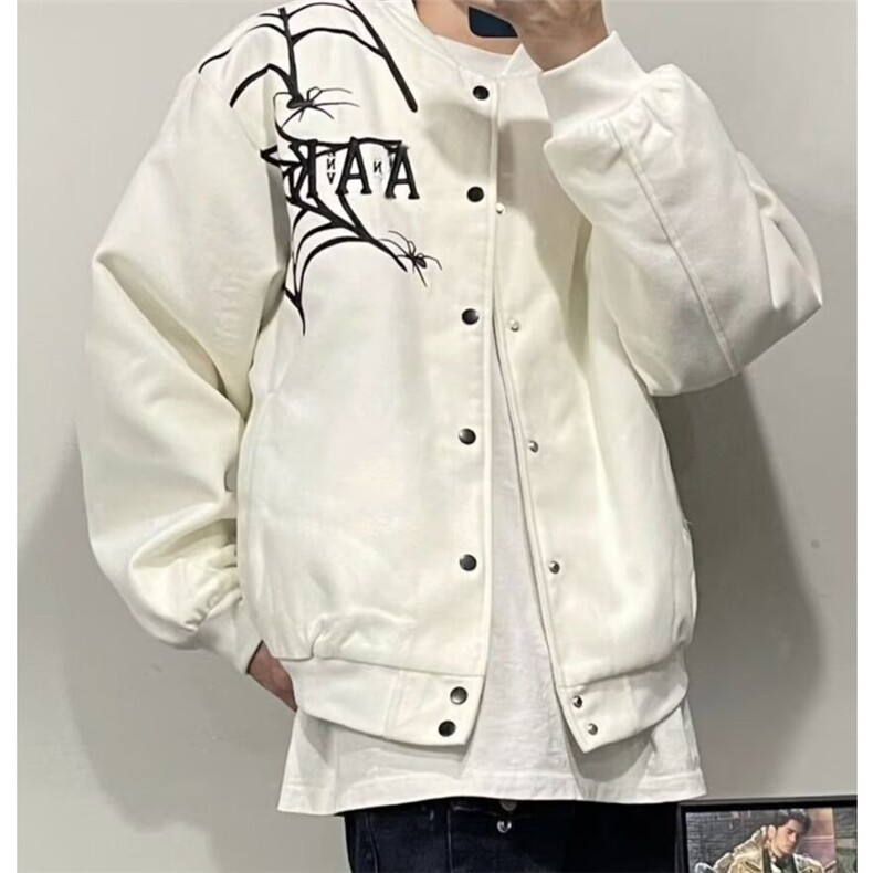 潮牌飞行员夹克宽松阔版春秋贴标刺绣棒球服外套男女情侣高级感,男装夹克,星座715-4