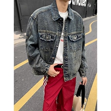 美式复古水洗牛仔夹外套男春秋季情侣款上衣宽松百搭做旧潮牌夹克，男装夹克，星座1013