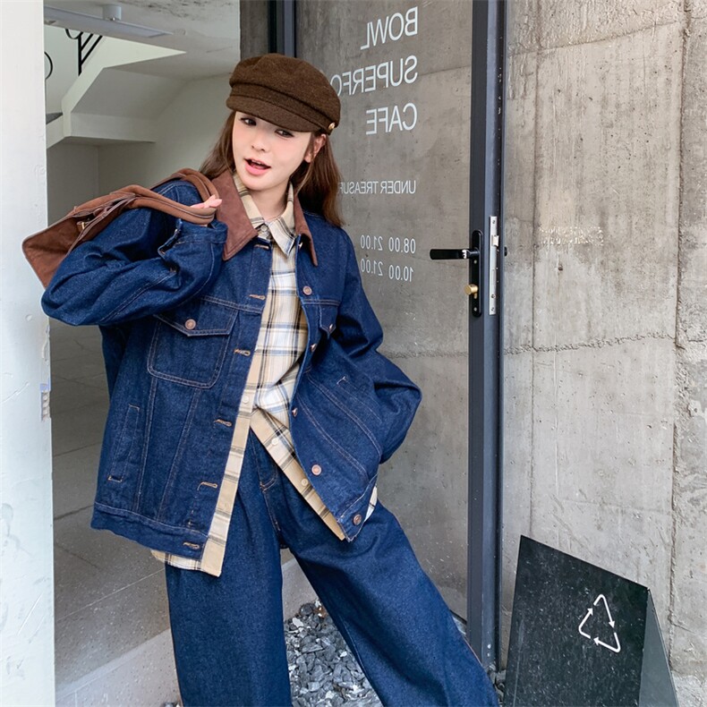 现货：春装新款拼色水洗牛仔上衣＋阔腿裤套装2C135-8885P175K258,女装套装/套裙,2C135