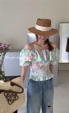 牛津荷叶边上衣一字肩，其它，新袖