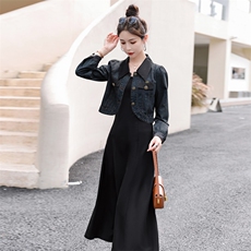 2024新款秋季新款女装韩版休闲牛仔连衣裙两件套，女装套装/套裙，靓星雨