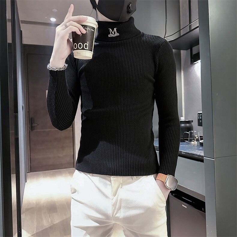 痞帅男士高领套头纯色打底毛衣社会小伙店主风301C-M54-特P38控58,男装T恤,星座301C（原B323）
