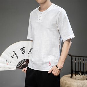 2021中国风复古刺绣棉麻短袖T恤男中式大码上衣QT6005-TX79-P35图片