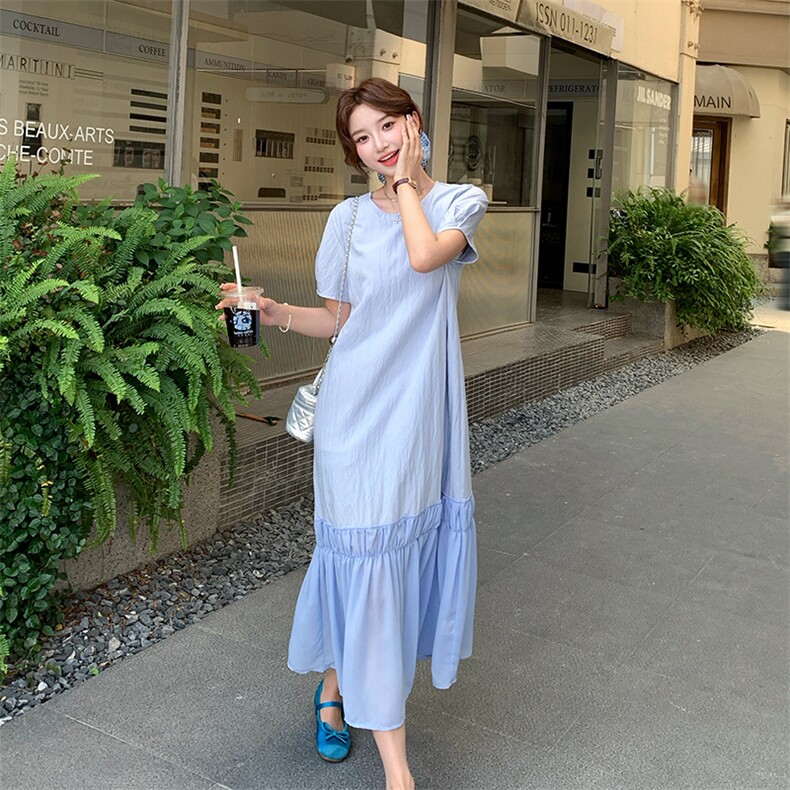独特设计感度假风连衣裙女夏季2025新款时尚蓝色拼接法式连衣长裙,女装连衣裙,浙宝276（原081）