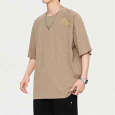 纯短袖日系潮牌无影墙时尚纯色刺绣新款短袖T恤男mc0101-p45，男装T恤，星座717