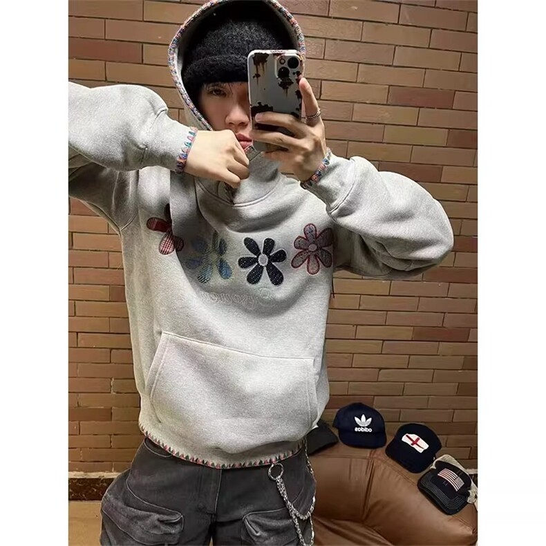 美式高街帽衫刺绣花朵卫衣秋冬情侣装连帽外套Aw13-P50,女装短外套,星座208-5