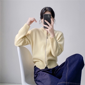 HE  | 轻奢简约系 baby山羊绒针织开衫女圆领双拉链毛衣宽松外套图片