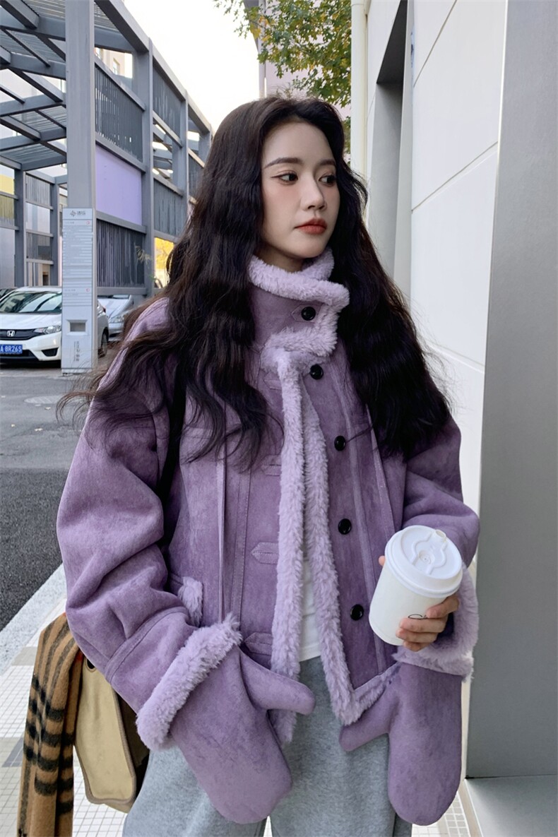 现货加厚麂皮绒皮毛一体附带手套2C229-81218-P229-K418,女装短外套,2C229
