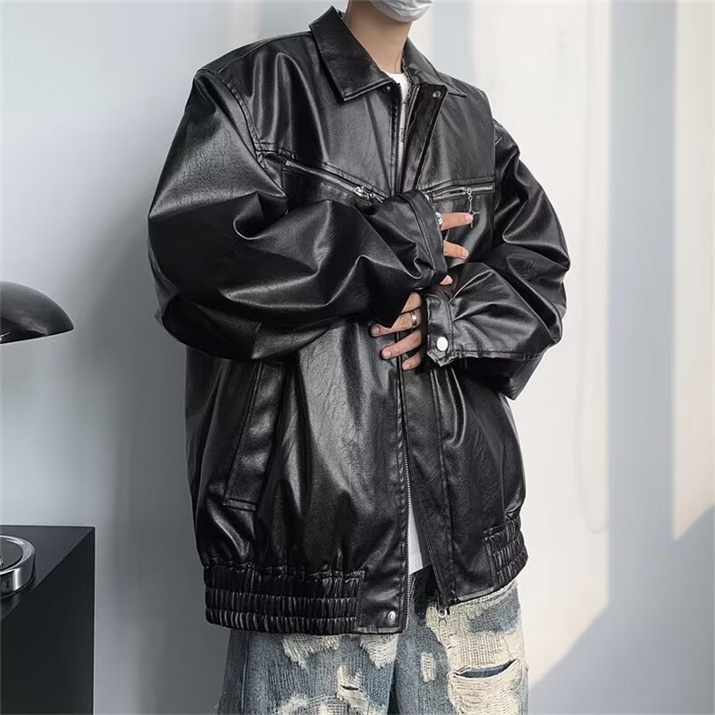 美式复古拉链装饰PU皮短款夹克男ZG29P75,男装夹克,星座1116-2