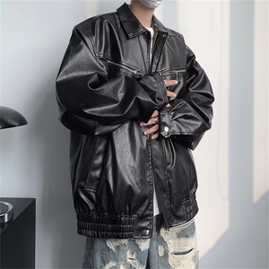 美式复古拉链装饰PU皮短款夹克男ZG29P75