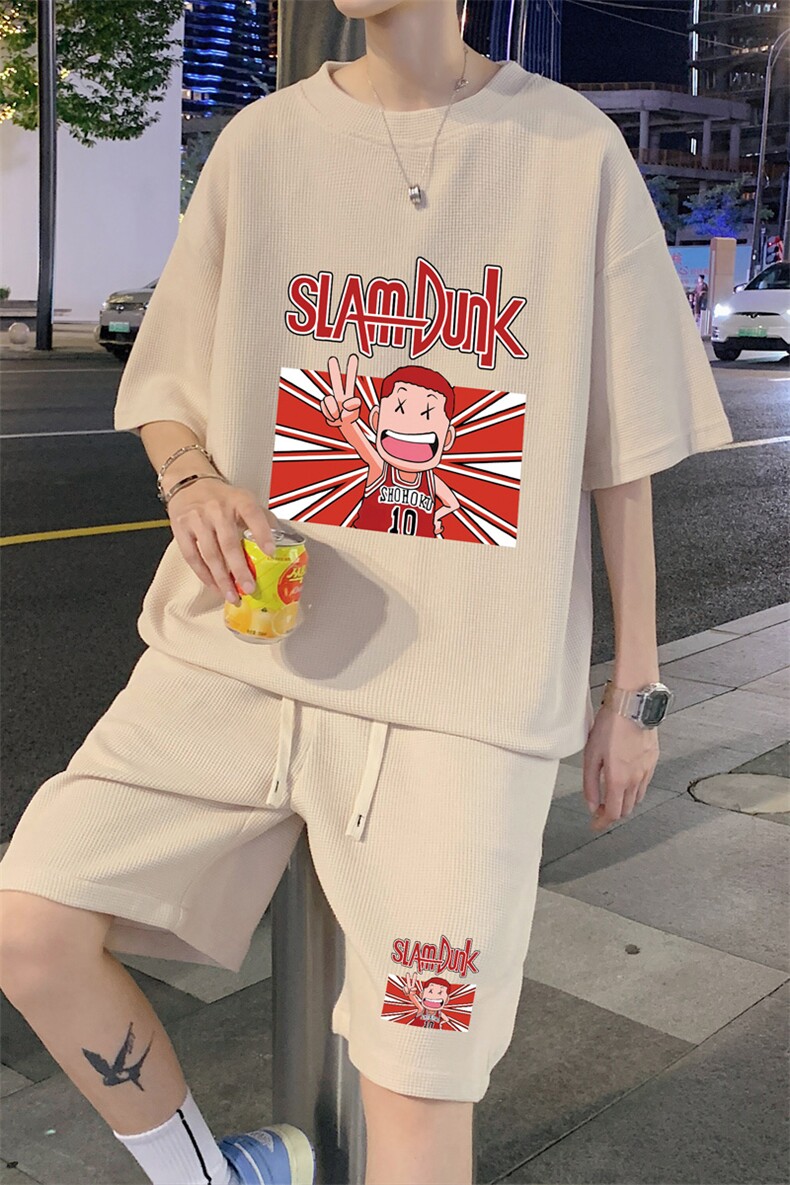 ！定制面料！2024夏季新款华夫格短袖套装情侣一套HTZ67P50,男装T恤,电商B220