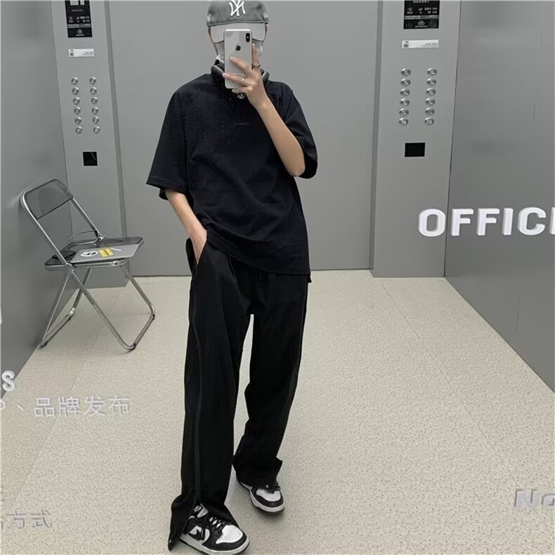 冲锋裤男春夏季潮牌美式高街cityboy设计感直筒宽松拉链休闲长裤,男装休闲裤,星座601-2