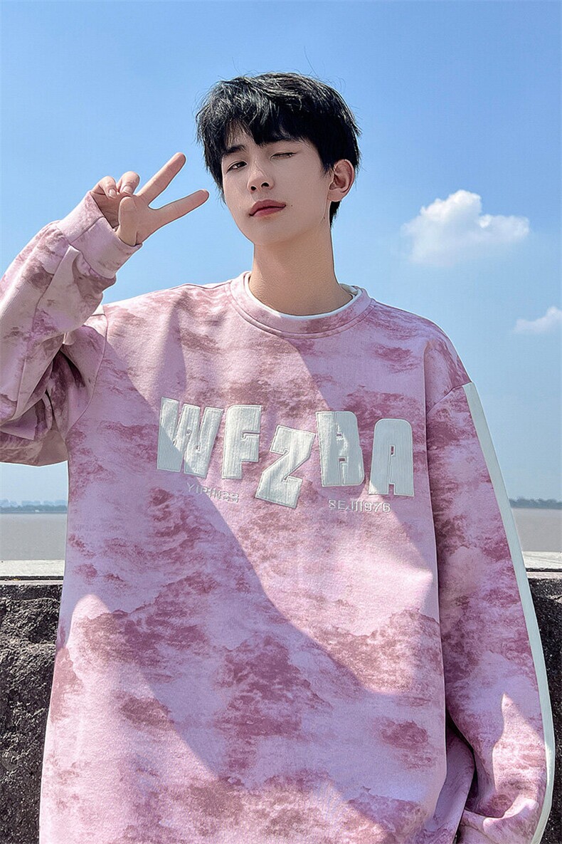 现货2026春季脏脏布假两件卫衣美式宽松长袖A436-108-P5888,男装卫衣,电商A436