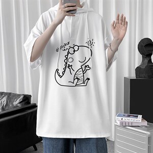 LD54172-P45 连帽短袖t恤男大码胖子带帽五分袖中袖图片