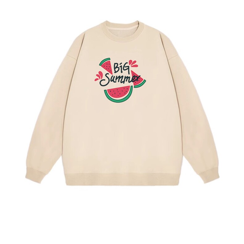 2025年秋季套头长袖通勤时尚百搭通勤简约休闲西瓜印花，女装卫衣/绒衫，花可