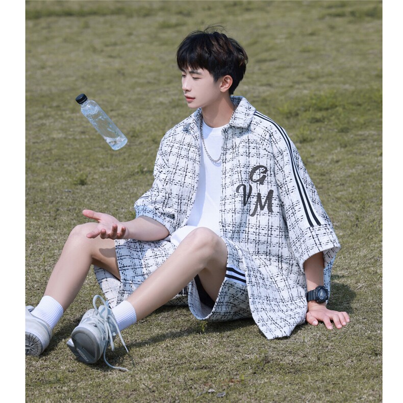 小香风印花织带短衬DCS9018P45短裤DK8797P40套装DTZ9028P85，男装休闲套装，星座227-7