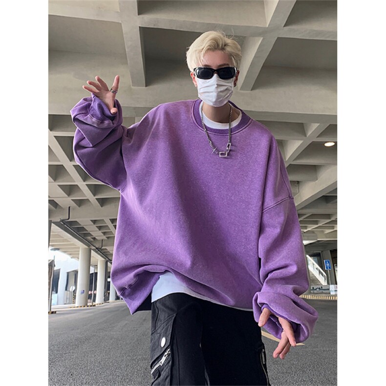 得物抖音高品质二开380克重磅做旧炒雪花纯色圆领水洗卫衣CM15,男装卫衣,电商A486