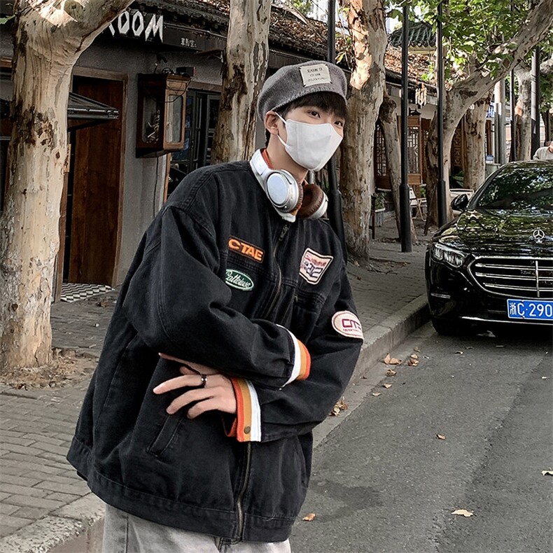 美式机车牛仔外套男士立领宽松拉链夹克JK05529-P75,男装夹克,星座308B-2
