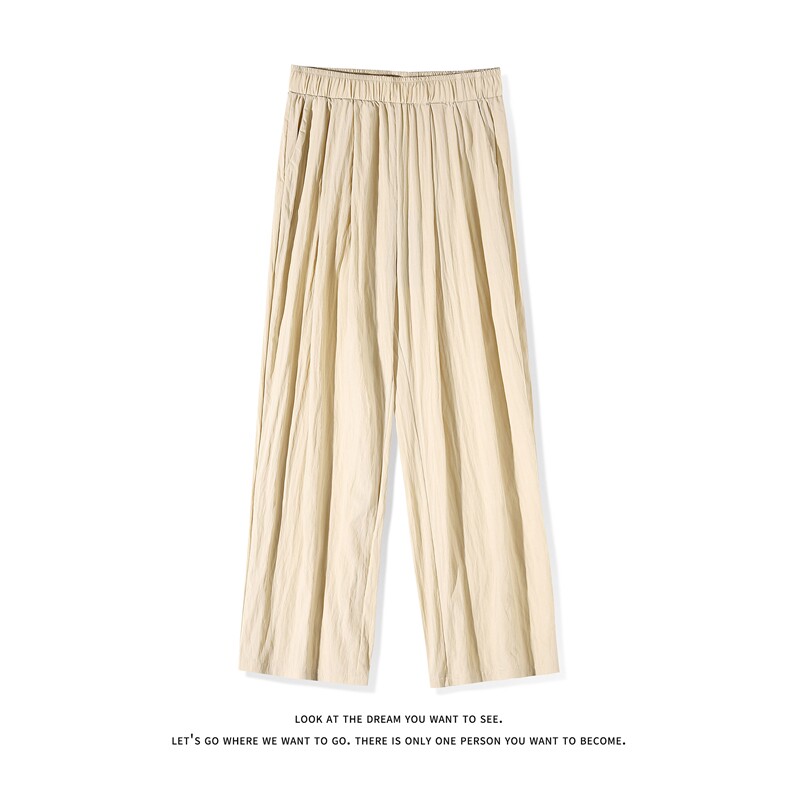 简约休闲风宽松垂感直筒裤男女松紧腰长裤卡其色K72052-特价P40,男装休闲裤,电商A007