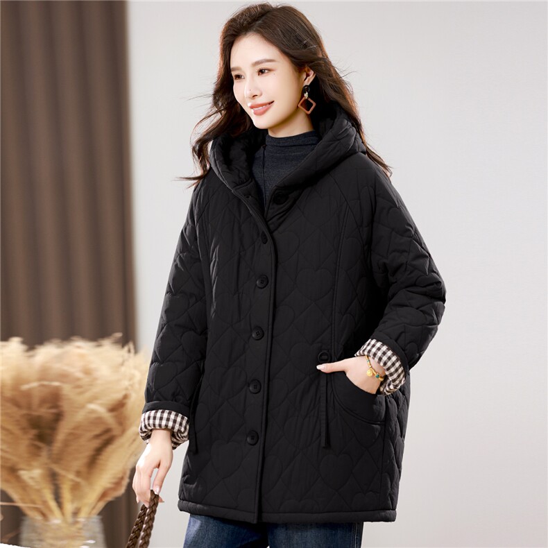 2025冬季时尚休闲夹棉加厚保暖舒适中长款棉服，女装棉衣/棉服，独衣靓