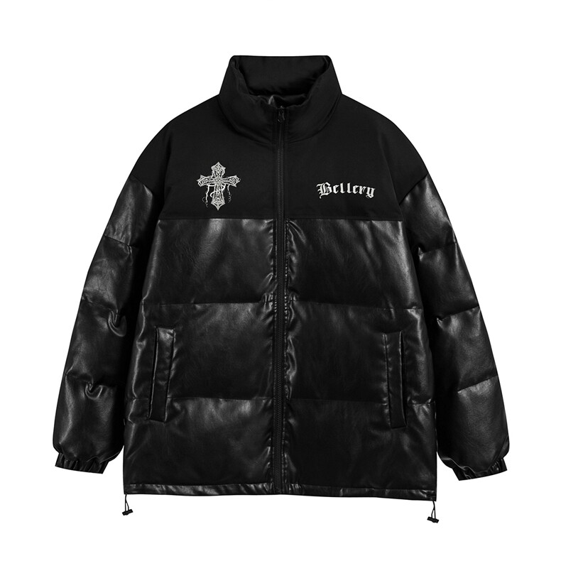 白底新款冬季时尚百搭宽松字母印花皮棉服外套MY402P115控158图片