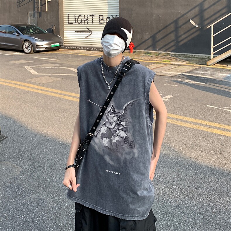 XZ514-2-1287-P38美式人像印花水洗做旧夏无袖背心/马甲/坎肩,男装背心/马甲,星座514-2(原B239)