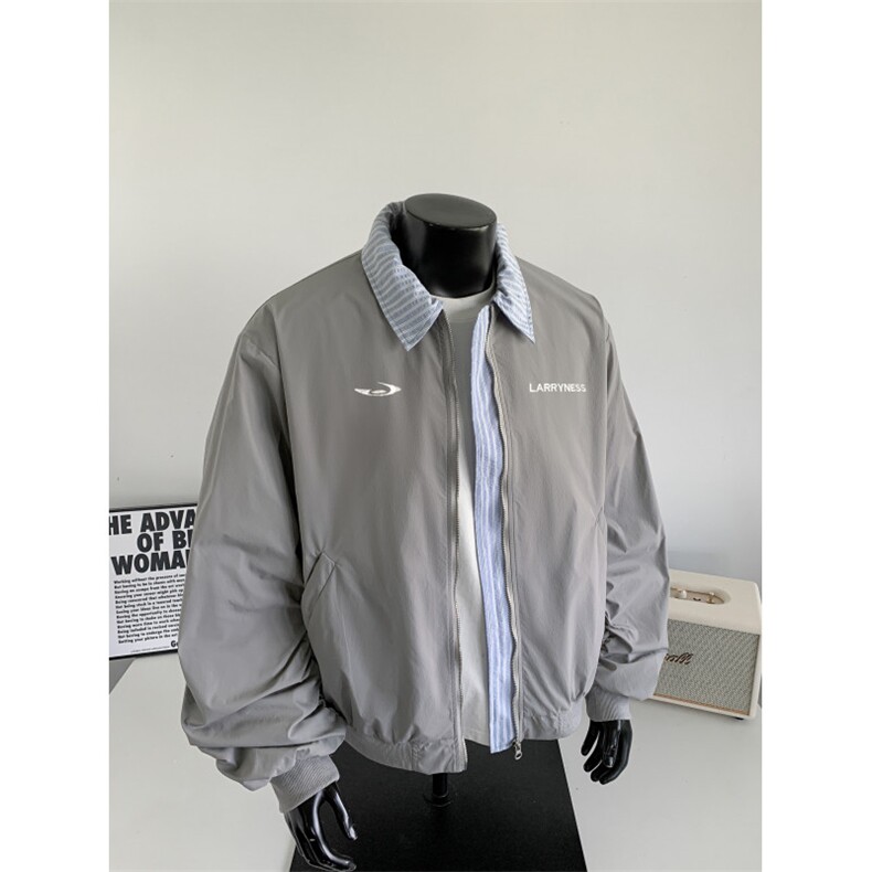 JK715-尺码M-3XL-P55-美式复古绣花假两件翻领棒球服夹克外套,男装夹克,星座1811B