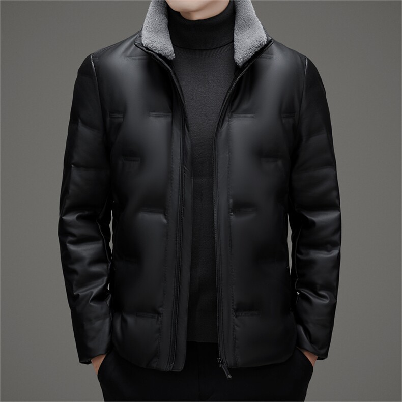 冬季白鸭绒皮羽绒服男装御寒休闲加绒加厚脱卸毛领保暖高端外套图片