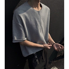 夏季华夫格半拉链t恤男叠穿肌理感内搭宽松打底衫513DT3501P23，男装T恤，星座513