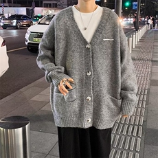 灰色V领毛衣男秋冬季美式潮牌慵懒风针织衫高级感开衫外套MY283，男装针织衫/毛衣，星座302B