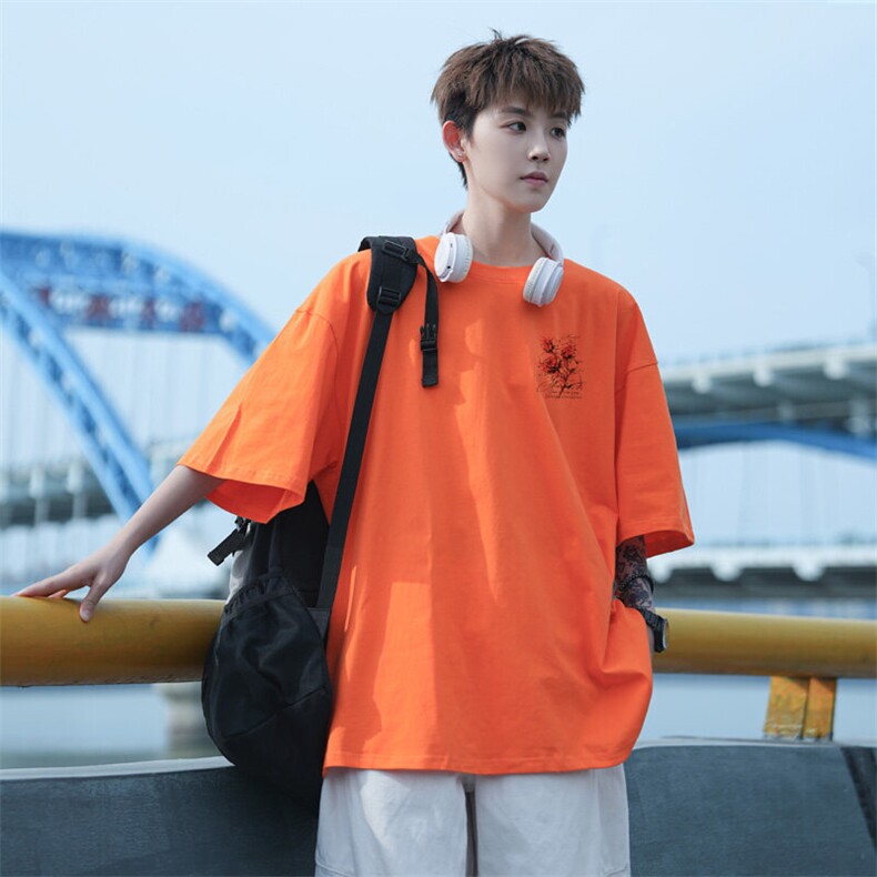 图案已注册夏季学院风百搭短袖T恤男潮重磅宽松半袖体恤D119/P25，男装T恤，电商B209