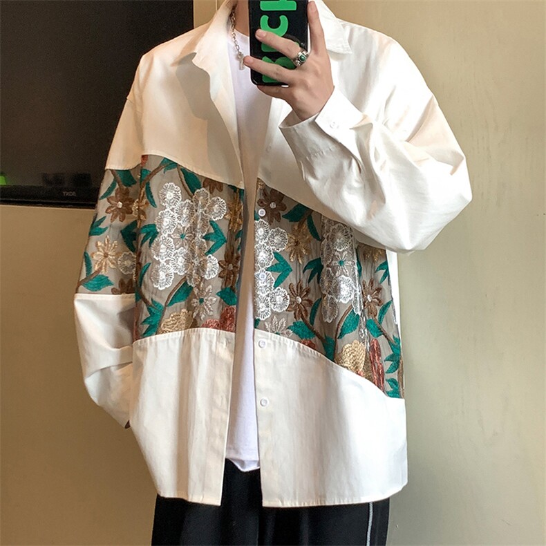 1刺绣潮M-5XL大码95%聚酯纤维5%氨纶长袖衬衫男CS9743P50控78，男装衬衫，星座226-2