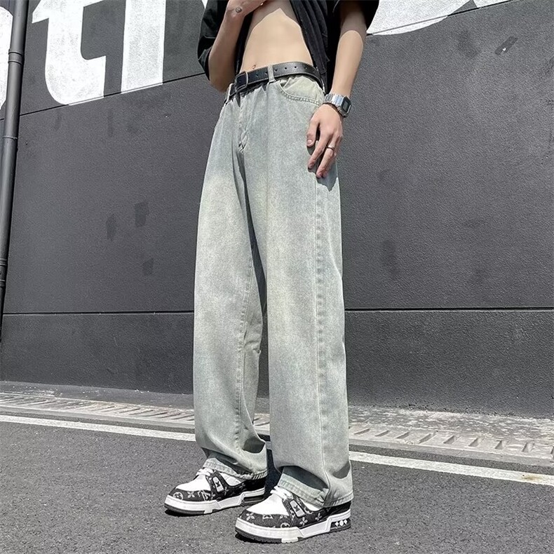 复古黄泥色牛仔裤男款直筒宽松印花高街阔腿裤1001-1-G601-p48,男装牛仔裤,星座1001-1