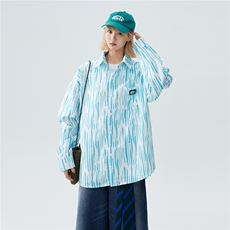 XZ-230-1CS528秋中性风宽松简约百搭水墨条纹休闲长袖衬衫P50控68，男装衬衫，星座230-1