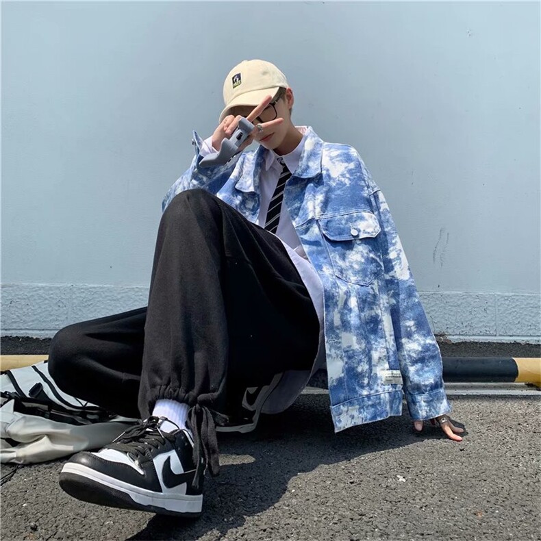 扎染牛仔衣男春秋外套法式情侣宽松小众ins潮牌欧美高街韩风chic,男装工装外套,星座1210-1