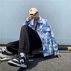 扎染牛仔衣男春秋外套法式情侣宽松小众ins潮牌欧美高街韩风chic，男装工装外套，星座1210-1