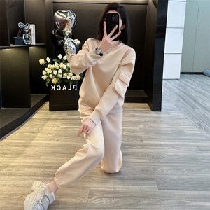 女春季新款韩系圆领卫衣束脚裤显高显瘦两件套潮图片