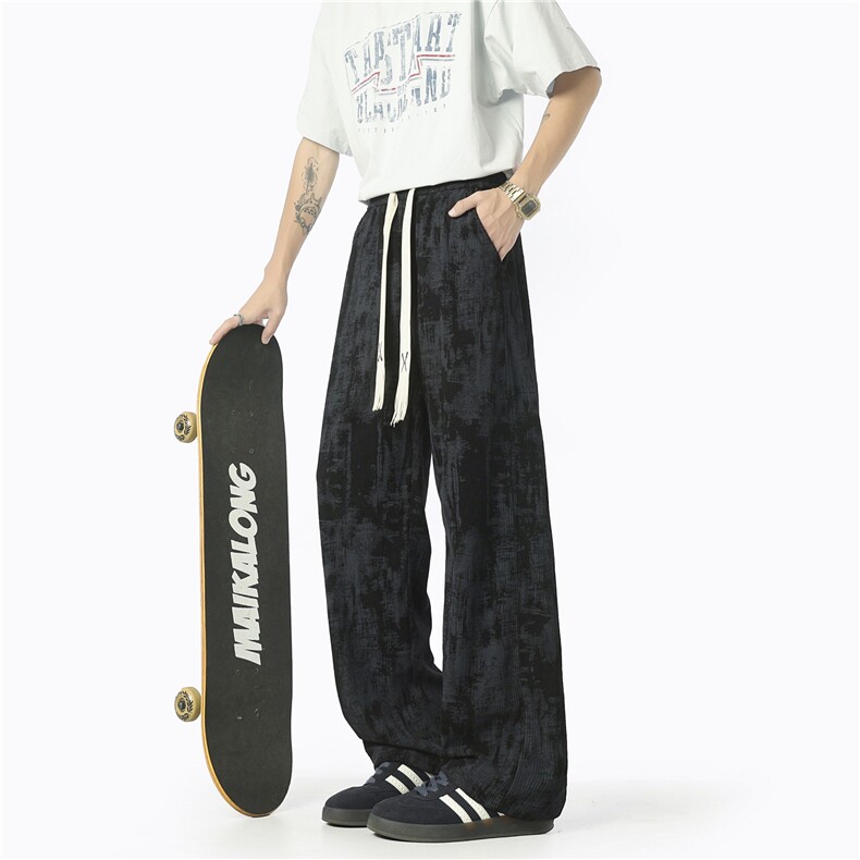 美式复古扎染冰丝休闲裤男夏款宽松潮高级感阔腿长裤MK22509P42，男装休闲裤，星座1013-5