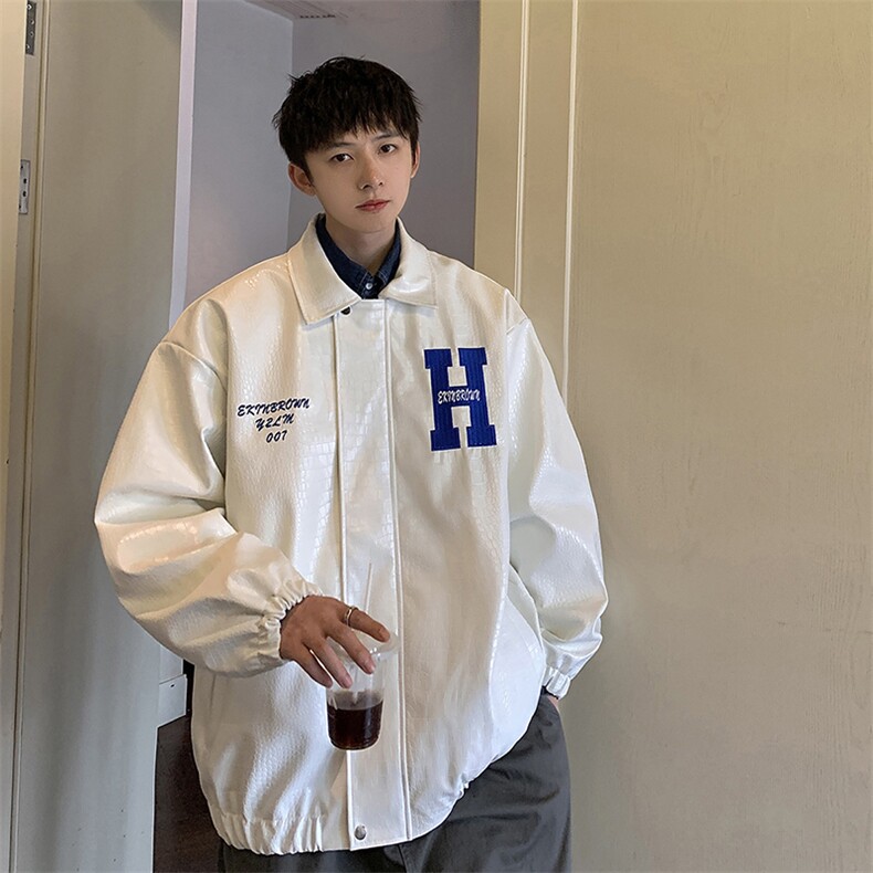 1港风刺绣字母皮夹克男休闲宽松皮衣男夹克男士JK7311P95控138,男装皮衣,星座226-2