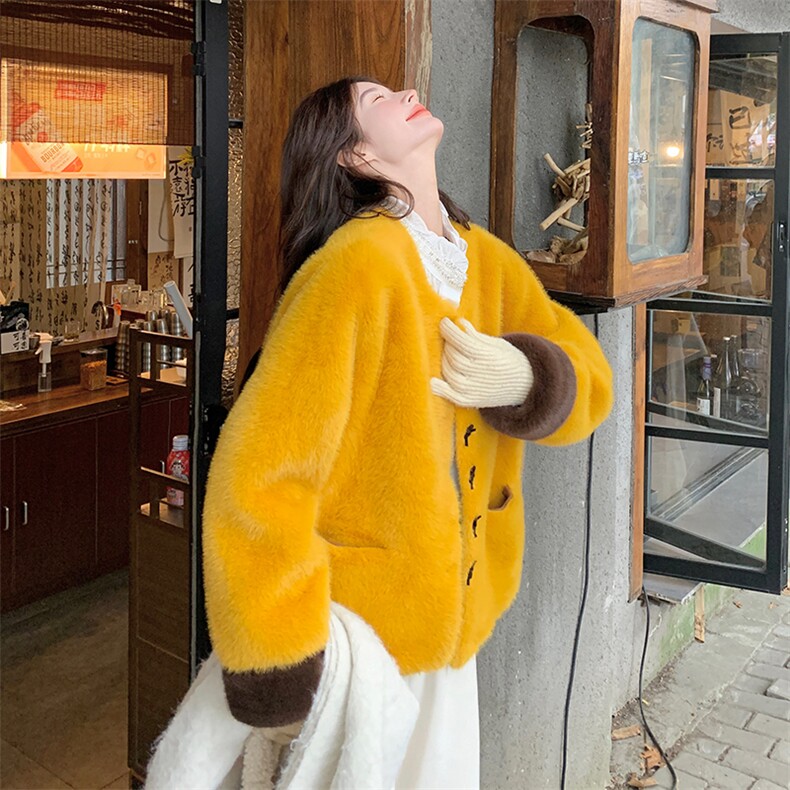 现货南瓜色仿水貂绒皮毛一体外套2996P195K298,女装皮草,2C029