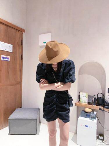 泡泡袖打皱连衣裙，女装连衣裙，last name