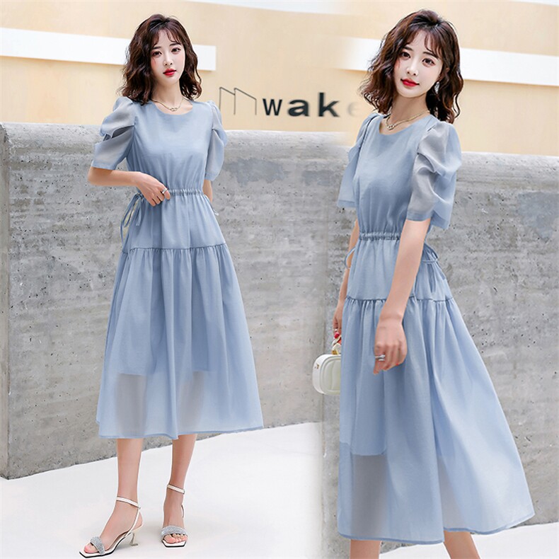 2026夏装新款V领时尚潮流中长款纯色连衣裙收腰连衣裙，女装连衣裙，兰菲阁