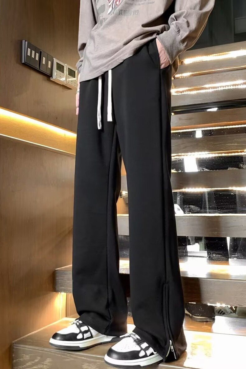 美式高街卫裤男士春秋季新款微喇宽松男生运动直筒阔腿休闲长裤子图片