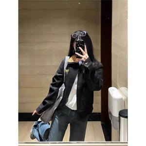 美式复古格子拼接牛仔外套男女春秋冬新款设计工装夹克HH544 P85图片