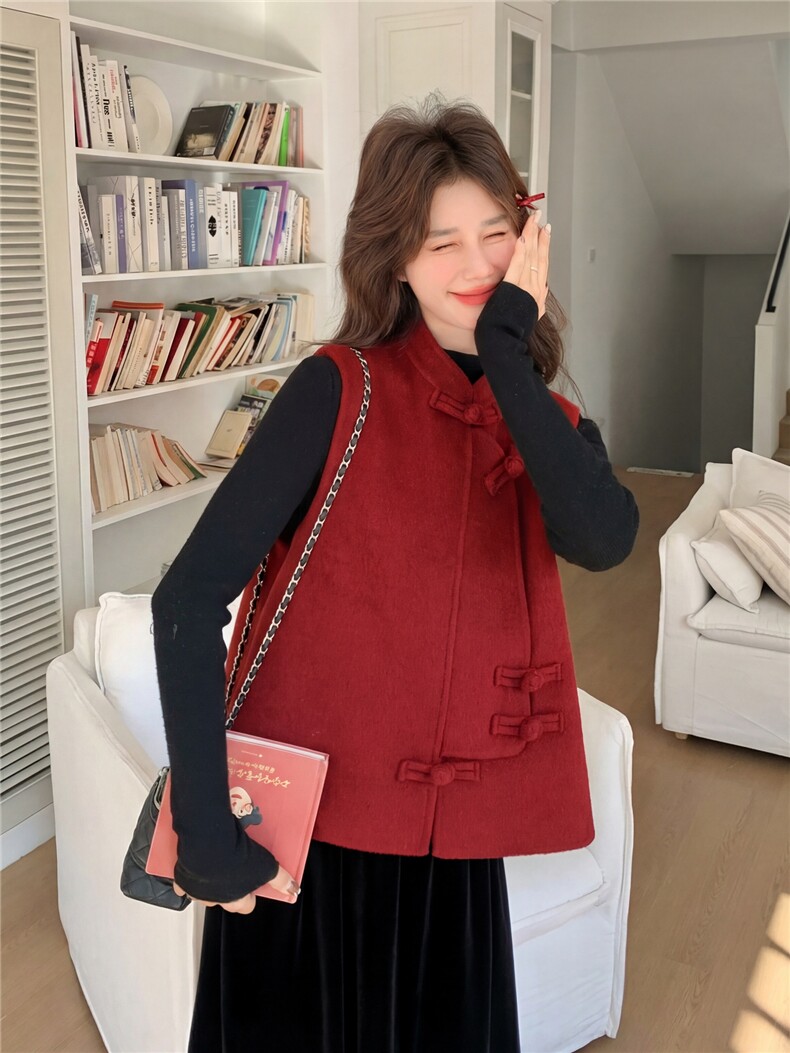 现货主推新款年货中式复古盘扣双面羊毛呢马甲p165-k248,女装马甲,丝露依尚（原SL）