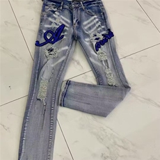 美式高街微喇满天星牛仔裤潮牌修身直筒显瘦休闲百搭轻奢长裤，男装牛仔裤，星座410-7