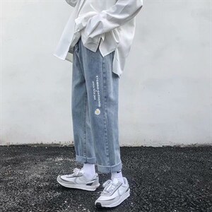 牛仔裤男韩版潮流宽松百搭直筒小雏菊港风痞帅男九分裤kz962-p33，男装牛仔裤，星座1008-2