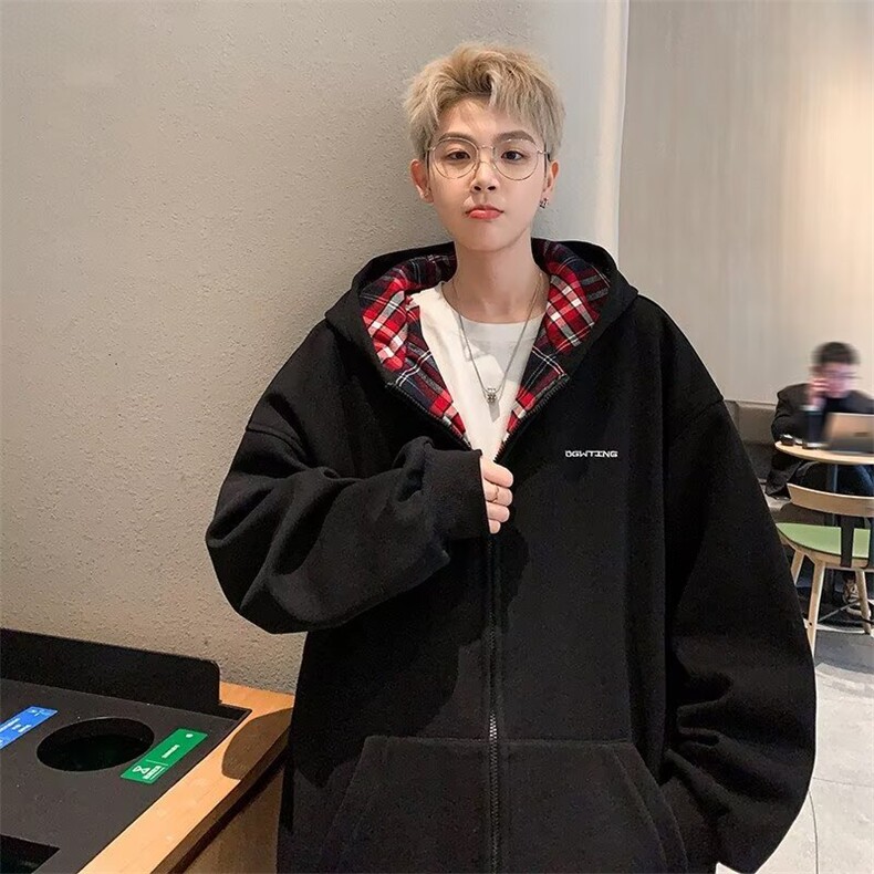 纯色拼接开衫卫衣男大码设计感外套拉链常规甜美宽松型连帽,女装短外套,星座1210-1