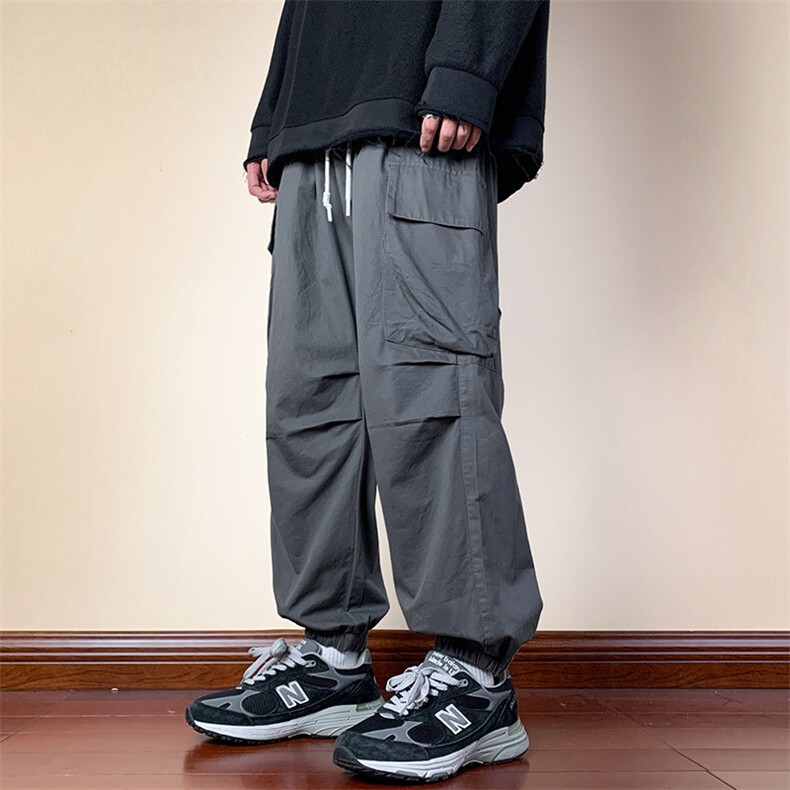 纯棉水洗梭织裤全包边新款阔腿束脚休闲裤男K23143-P50控68,男装休闲裤,星座717